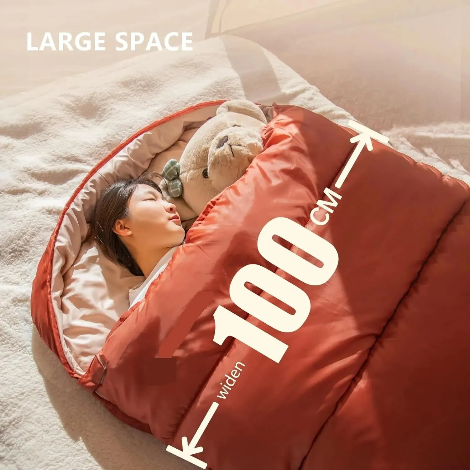Large Camping Sleeping Bag Lightweight 3 Season Loose Widen Bag Long Size for Adult Rest Hiking Fishing