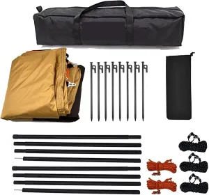 Large Camping Waterproof Tarp Oxford 4X6 Outdoor Canopy Sun Shelter Tent Tourist Awning Shade for Multiple People(Yellow with 2.8m Pole)