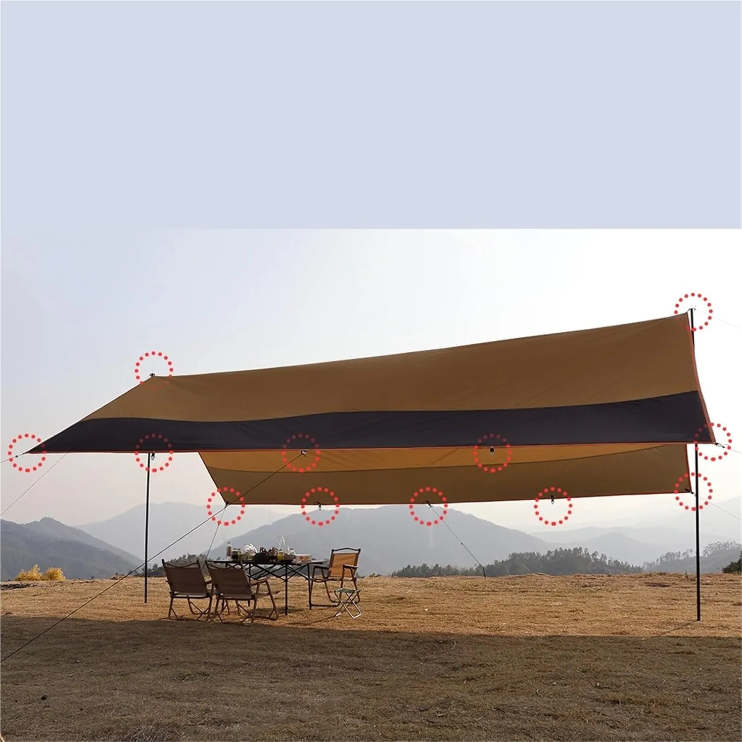 Large Camping Waterproof Tarp Oxford 4X6 Outdoor Canopy Sun Shelter Tent Tourist Awning Shade for Multiple People(Yellow with 2.8m Pole)