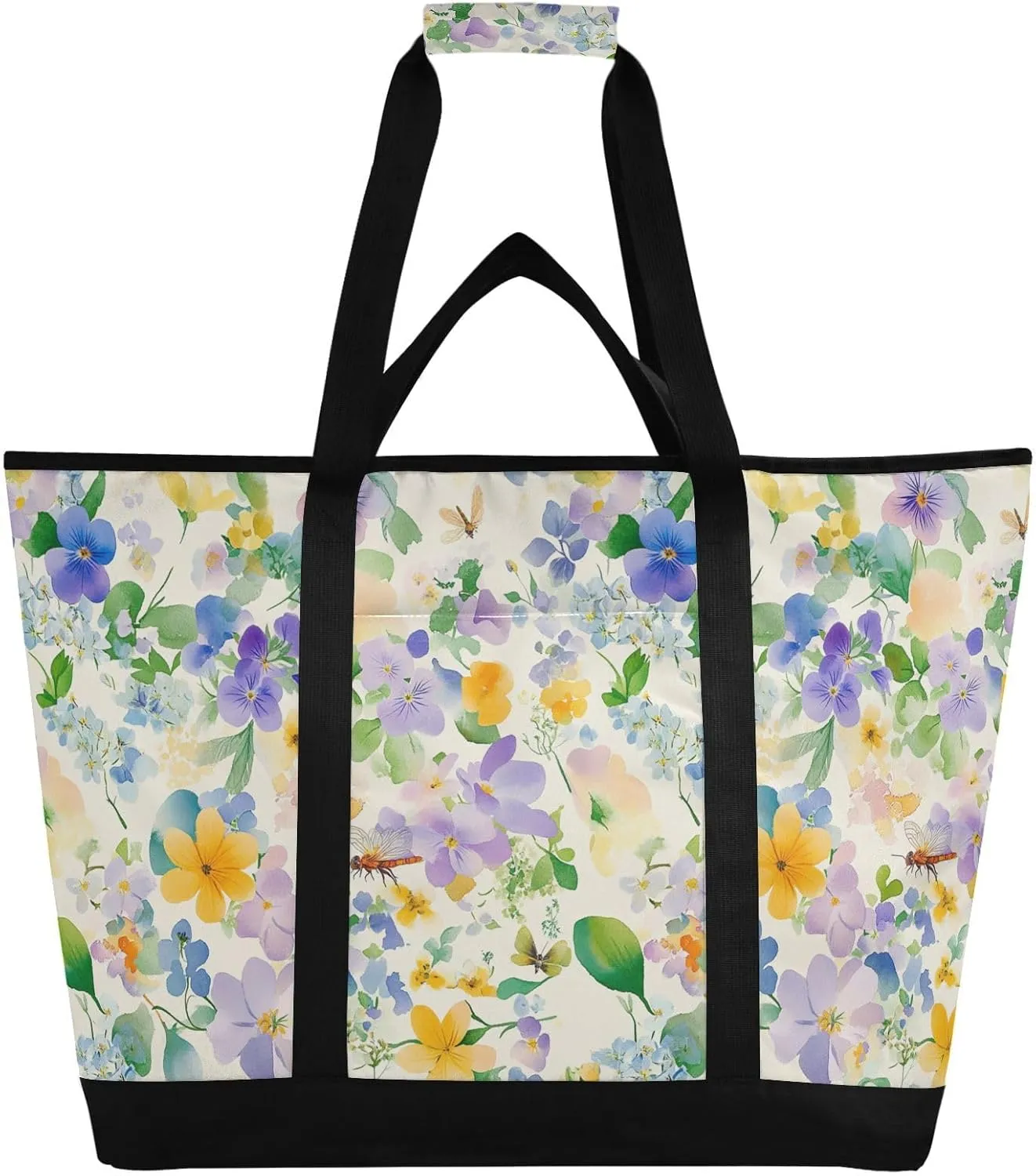 Large Soft Sided Cooler Bag Hot or Cold Carrier Reusable Insulated Bag with Handles for Shopping Food Travel Beach Camping Beauty Spring Flowers