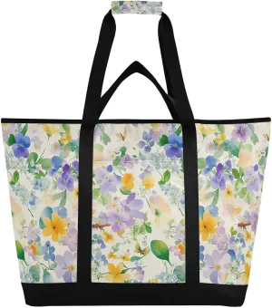 Large Soft Sided Cooler Bag Hot or Cold Carrier Reusable Insulated Bag with Handles for Shopping Food Travel Beach Camping Beauty Spring Flowers