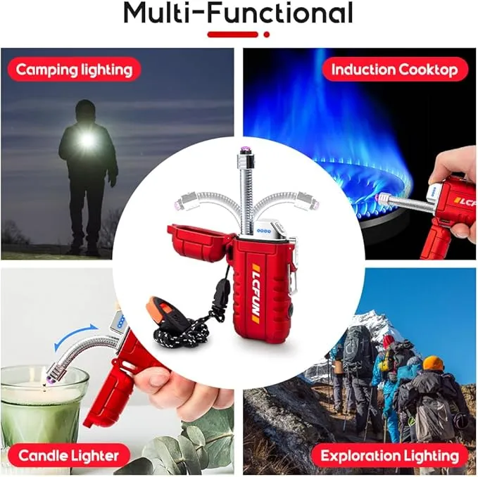 LcFun Electronic Lighter USB C Rechargeable Lighter Dual Arc Lighter Flexible Neck Plasma Lighter Electric Candle Lighter Waterproof Windproof Lighters USB C Lighter for Camping, Survival, Gas Stove