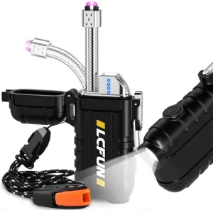 LcFun Rechargeable Lighter, USB C Electric Lighter, Plasma Lighters with LED Battery Display, Waterproof Windproof Lighters, Arc Lighter for Candle, Camping, Survival, Hiking, Outdoor, BBQ, Gas Stove