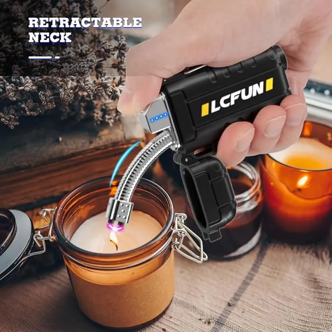 LcFun Rechargeable Lighter, USB C Electric Lighter, Plasma Lighters with LED Battery Display, Waterproof Windproof Lighters, Arc Lighter for Candle, Camping, Survival, Hiking, Outdoor, BBQ, Gas Stove