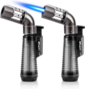LcFun Torch Lighter 2 Pack Refillable Gas Butane Lighter - Windproof Flame Single Jet for Candle, Campfire, Outdoor Fire Pit, Grill, Camping - Butane NOT Included