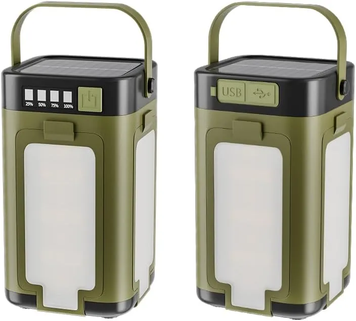 LED Camping Lantern Portable IPX4 Waterproof Camping Lamp Rechargeable with 2000mAh Solar Charging & LED Power Indicator Lantern with 6 Modes Portable Flashlight Tent Lights for Camping Hiking Fishing
