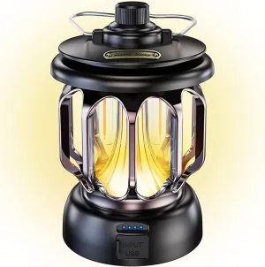 LED Camping Lantern Rechargeable, Portable Retro Camping Lamp Gadgets Outdoor, IPX4 Waterproof, Lantern Flashlight for Emergency and Power Outages