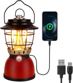 LED Camping Lantern Rechargeable Stepless Dimming Vintage Rechargeable Vintage Lantern, 4000mAh Power Bank, IPX5 Waterproof Portable Hanging Lamp for Camping Hiking Emergency and Power Outage
