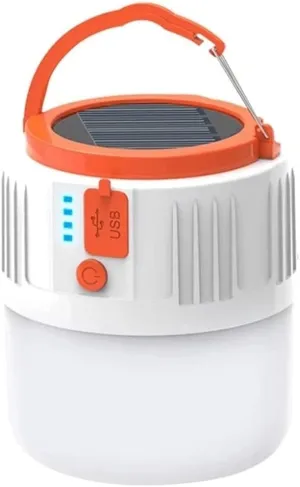 LED Camping Lantern, USB Rechargeable, Solar Powered, White, Perfect for Camping, Hiking, Tent, Garden, Patio
