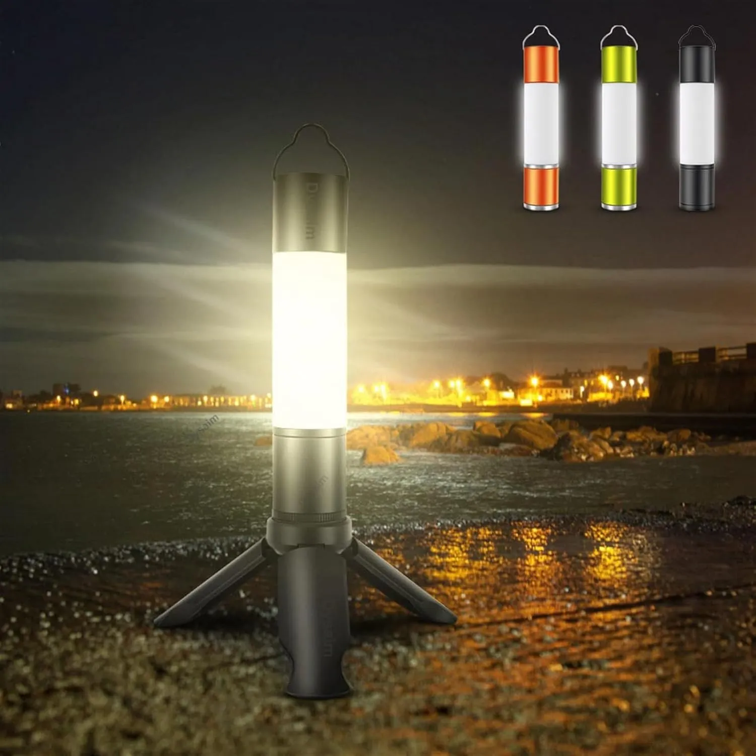 LED Telescopic Flashlight USB Rechargeable with Tripod Zoomable LED Torch Camping Tent Lamp Outdoor Night Light Hanging Lantern(Orange - with Stand)