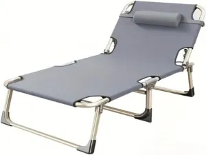 Leo IRis Portable Folding Camping Cot, Oversize Adjustable 5-Position Adults Reclining Lounge Chairs with Pillow, Heavy Duty Oxford Cloth 600D with Mattress (Gray - Simple Bed (No Mat))