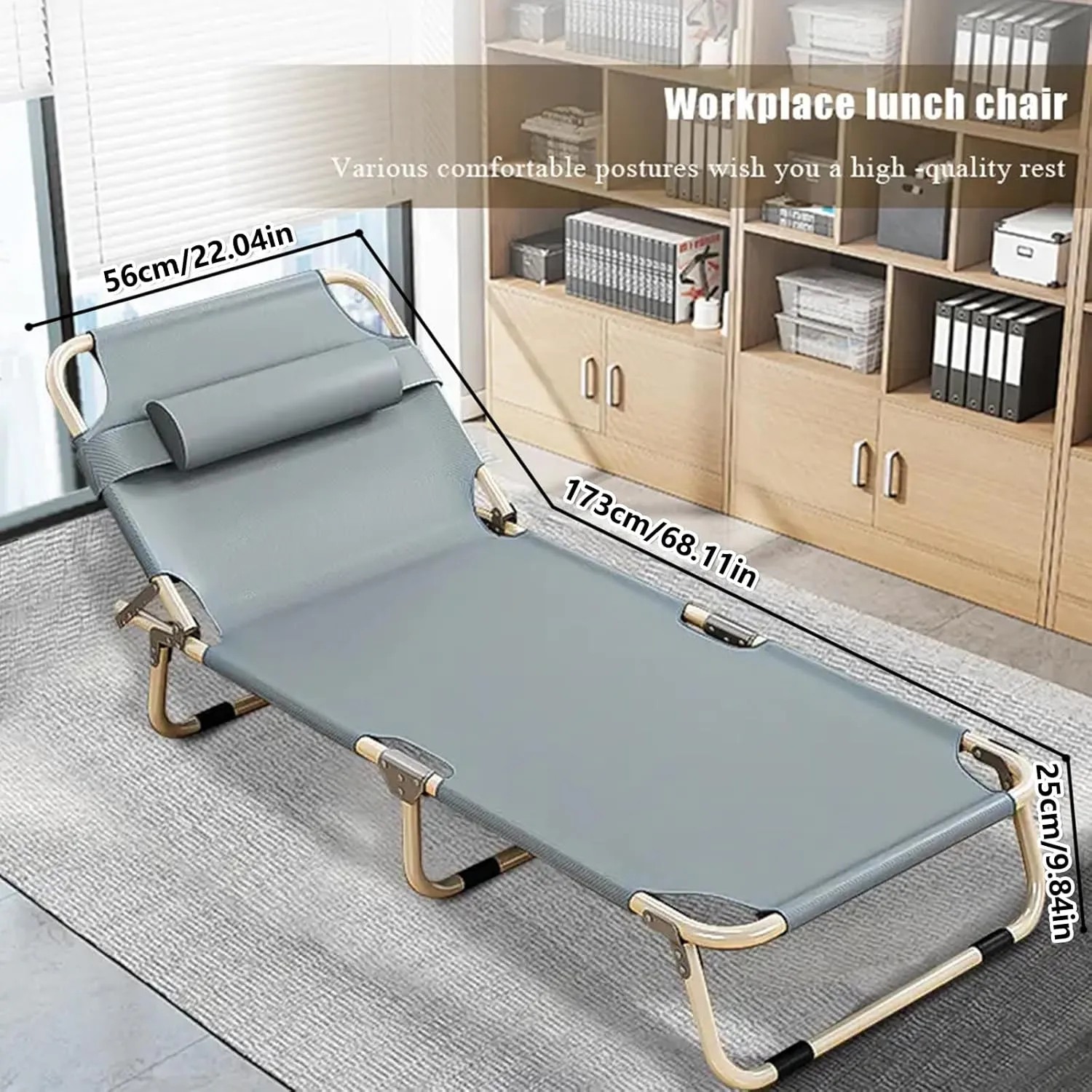Leo IRis Portable Folding Camping Cot, Oversize Adjustable 5-Position Adults Reclining Lounge Chairs with Pillow, Heavy Duty Oxford Cloth 600D with Mattress (Gray - Simple Bed (No Mat))