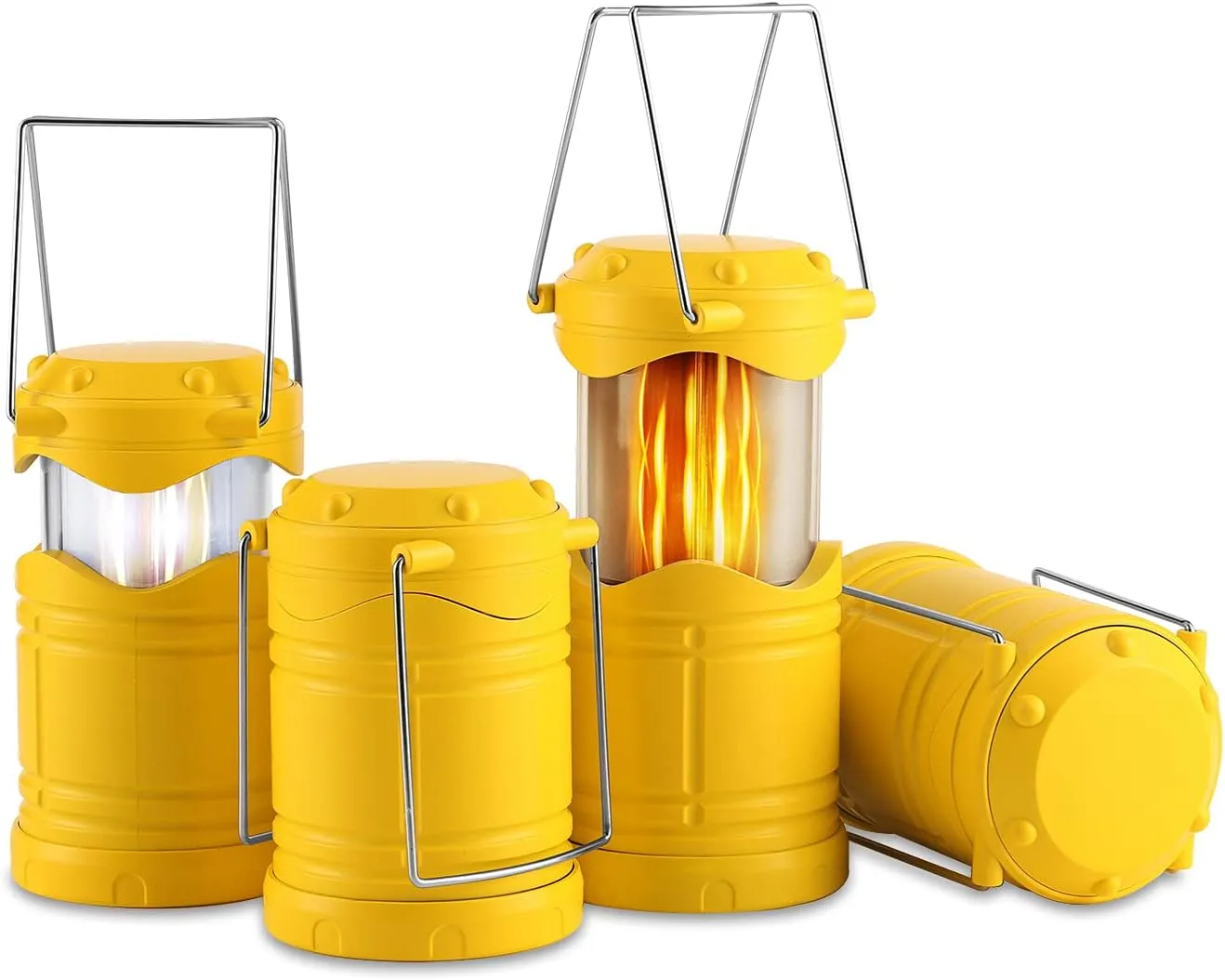 Lichamp 4 Pack LED Camping Lanterns, Collapsible Flameless Candles Tea Lights, Portable Battery Powered Camping Lights Emergency Supplies Kit, Yellow