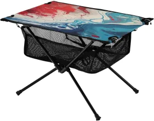 Light Blue Red Texture Portable Folding Camping Table, Compact Lightweight Beach Table with Carrying Bag for Outdoor Picnics, BBQs, Camp