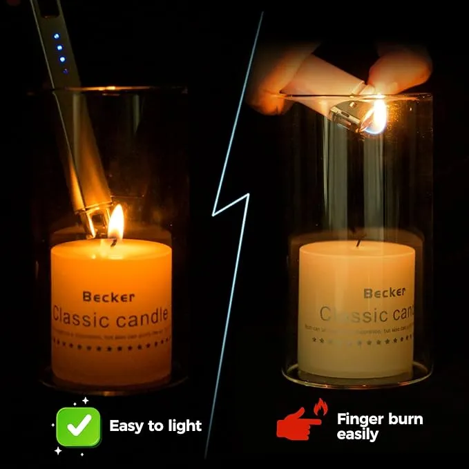 Lighter Candle Lighter, Electric Lighter USB Rechargeable Lighters Have Triple Safety and LED Battery Display, Windproof Flameless Plasma Arc Lighter for Candle Camping Kitchen Grill (Silver)