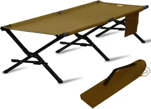 Lightweight Aluminum Camping Cot for Adults, Foldable Outdoor Bed, 120kg Capacity, Includes Storage & Organizer Bag, Perfect for Travel & Camping (Yellow)