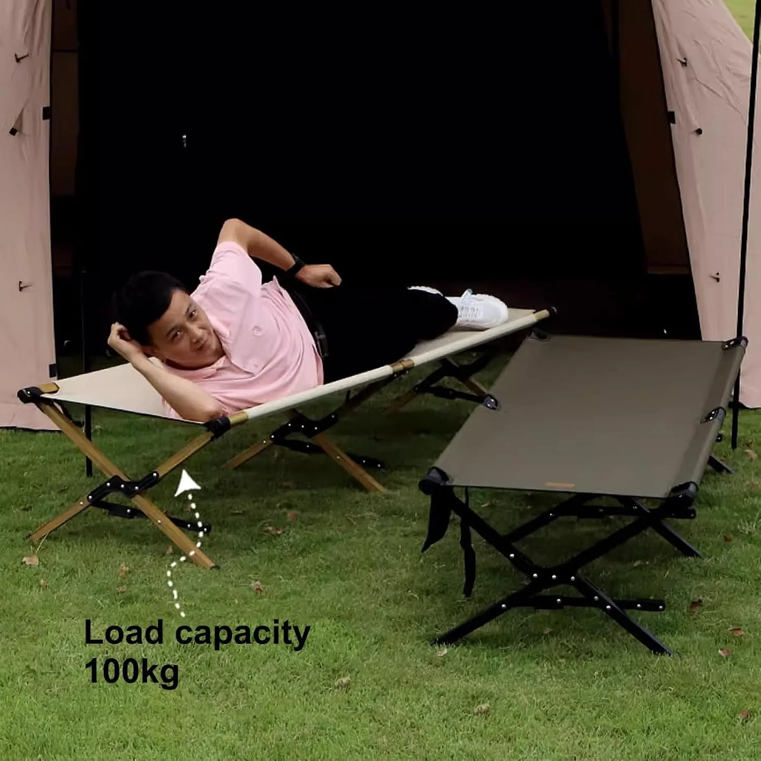 Lightweight Aluminum Camping Cot for Adults, Foldable Outdoor Bed, 120kg Capacity, Includes Storage & Organizer Bag, Perfect for Travel & Camping (Yellow)