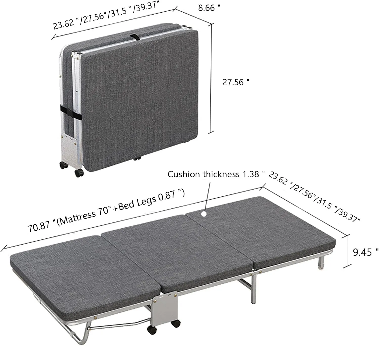 Lightweight Camping Cot with Mattress for Adults - Portable Folding Sleeping Cot - Office Bed with Wheels for Office Rest, Accompany, Take A Nap, and Sleep (Blue,31.5"X70.87"X9.45")