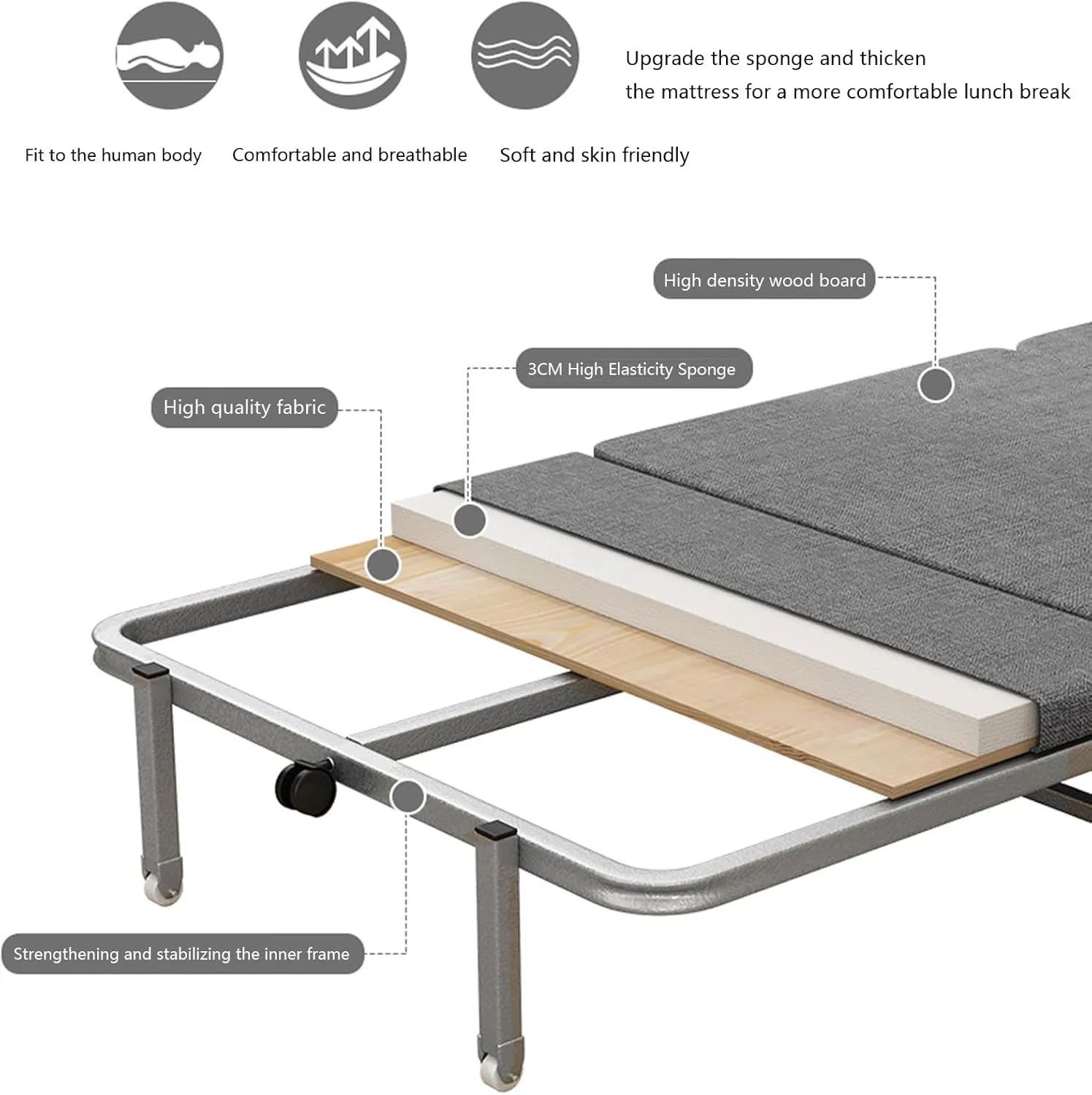 Lightweight Camping Cot with Mattress for Adults - Portable Folding Sleeping Cot - Office Bed with Wheels for Office Rest, Accompany, Take A Nap, and Sleep (Blue,31.5"X70.87"X9.45")