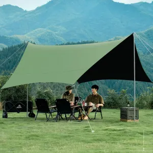 Lightweight Camping Tarp Waterproof with 2 Poles Hammock Rain Fly Waterproof Tent Tarp with 8 Nail & 8 Ropes Backpacking Tarp Shelter for Outdoor Adventure Hiking, 4.5x4.5m,Green