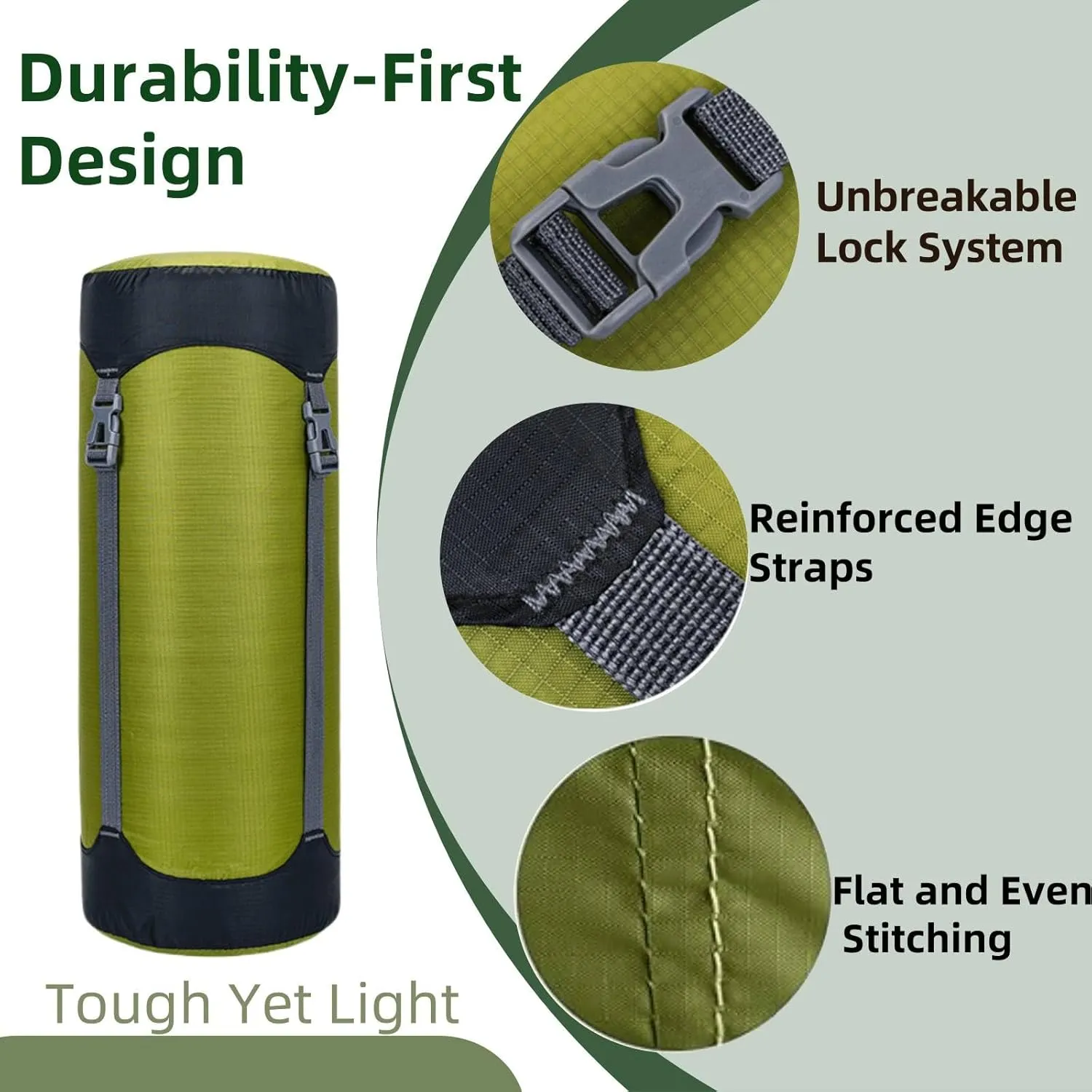 Lightweight Compression Sack,11L/18L/30L/45L/52L,Lightweight Sleeping Bag Compression Sack Great for Backpacking, Hiking and Camping,Black/Green.