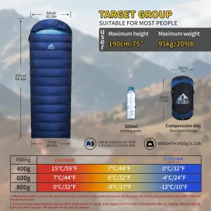 Lightweight Sleeping Bag for Adults. Down Sleeping Bag for Hiking, Camping, Mountaineering, Adventure and Backpacking.