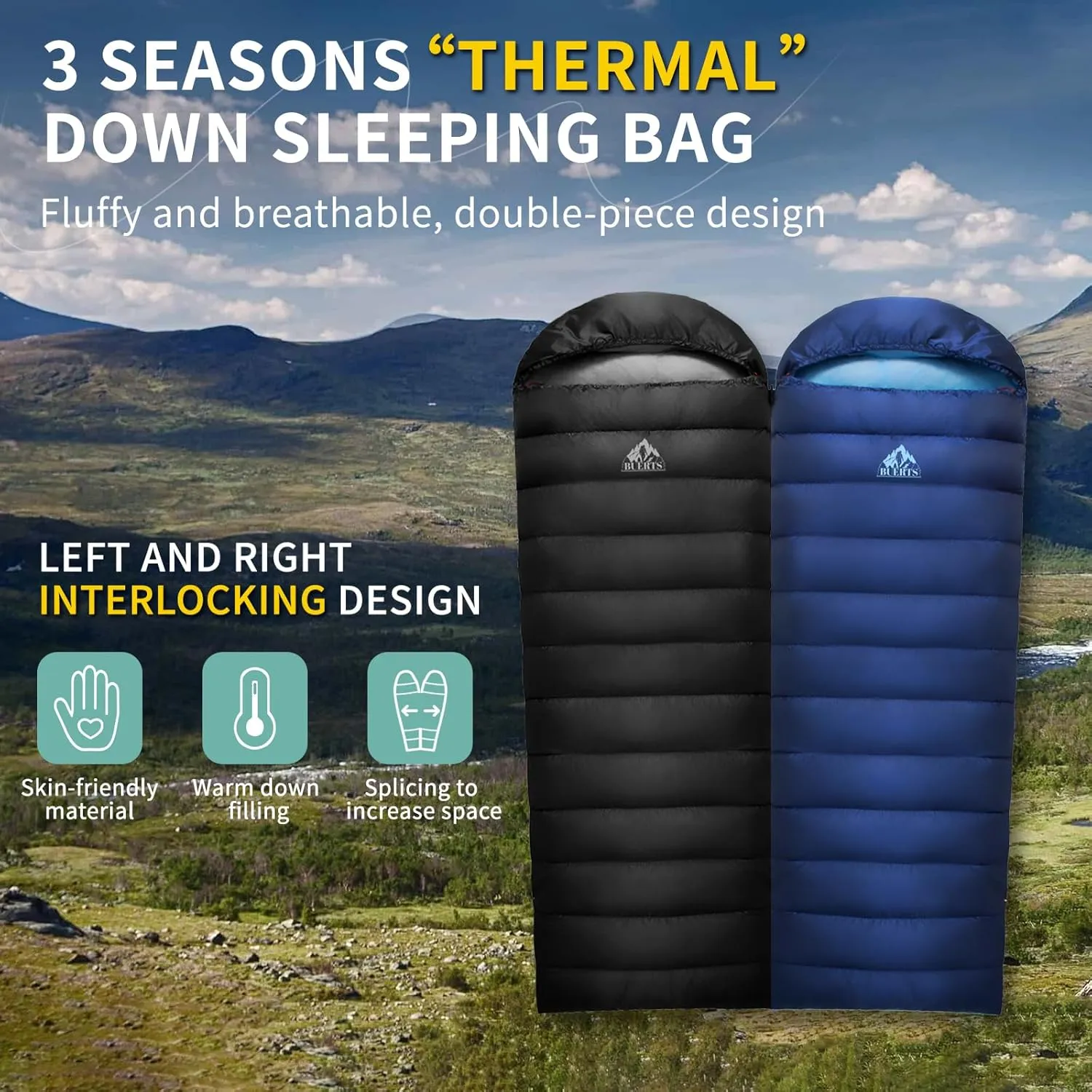 Lightweight Sleeping Bag for Adults. Down Sleeping Bag for Hiking, Camping, Mountaineering, Adventure and Backpacking.