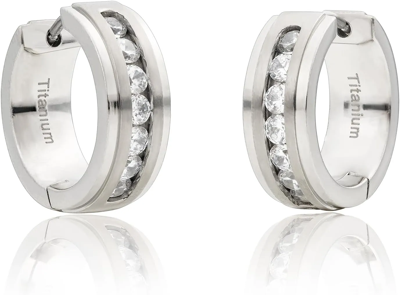Limerencia G23 Pure Titanium Hypoallergenic Chunky Wide Hoop Earrings，Thick Lightweight Huggies Pave 5A grade CZ Sparkly for Sensitive Ears