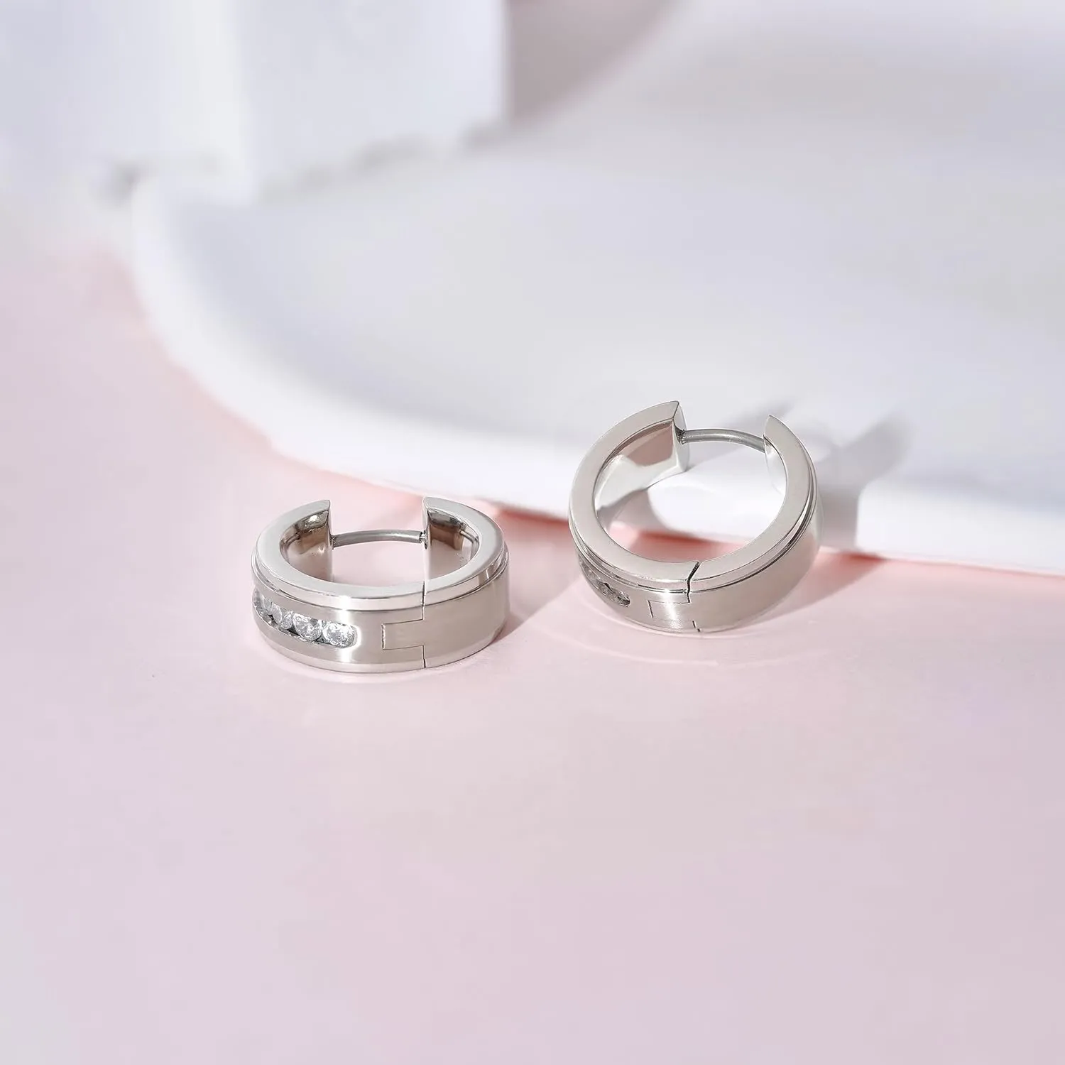 Limerencia G23 Pure Titanium Hypoallergenic Chunky Wide Hoop Earrings，Thick Lightweight Huggies Pave 5A grade CZ Sparkly for Sensitive Ears