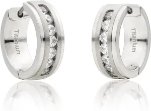 Limerencia G23 Pure Titanium Hypoallergenic Chunky Wide Hoop Earrings，Thick Lightweight Huggies Pave 5A grade CZ Sparkly for Sensitive Ears