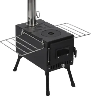 Lineslife Hot Tent Stove Wood Burning with Glass, Portable Camping Wood Stove with Windproof Chimney for Tent Shelter Outdoor Cooking Heating, Black