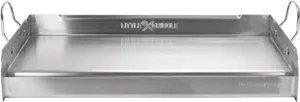 LITTLE GRIDDLE 100% Stainless Steel Griddle with Even Heat Cross Bracing and Removable Handles - For Grills, Camping, Tailgating, Silver