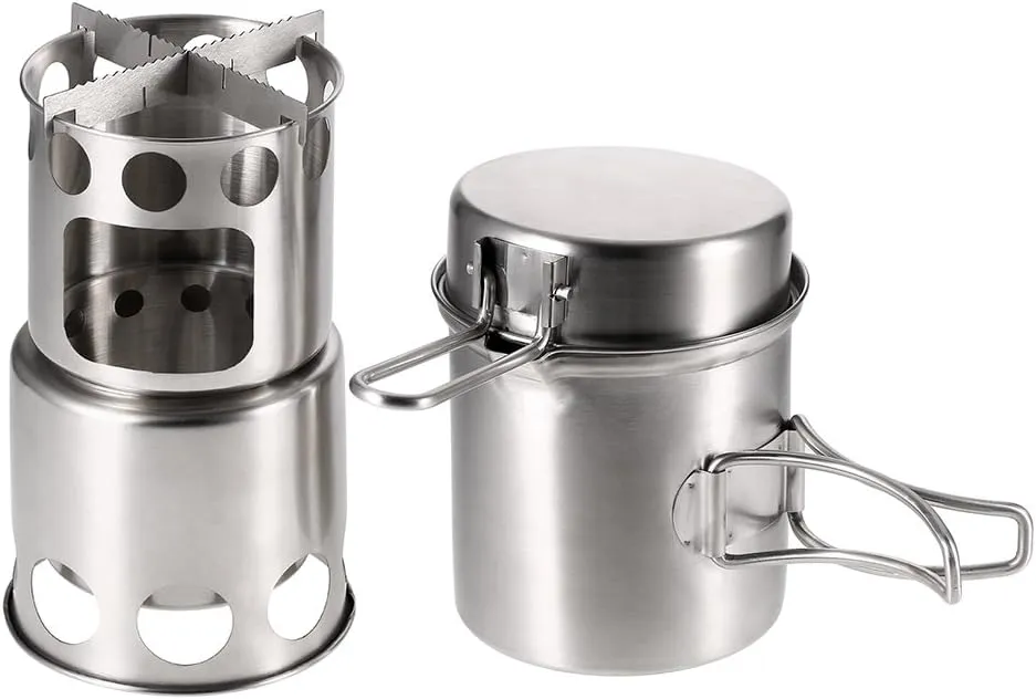 Lixada Camping Equipment, Portable Outdoor Cooking Pots and Pans Set, Stainless Steel Camping cookware set, 2PCS Camping Cookware with a Mesh Pouch