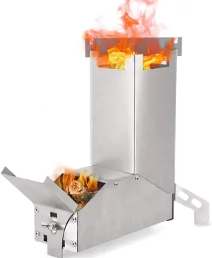 Lixada Camping Stove Collapsible Wood Burning Stainless Steel Rocket Stove Backpacking Camp Tent Stove for Picnic BBQ Camp Hiking