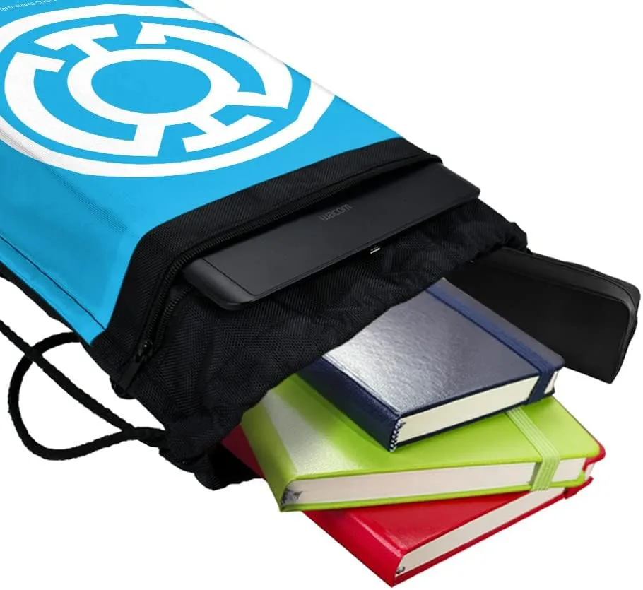 LOGOVISION Green Lantern Blackest Night Blue Lantern Logo Drawstring Backpack Sports Bag Sackpack 17" x 13", Perfect for Gym, Yoga or Practice