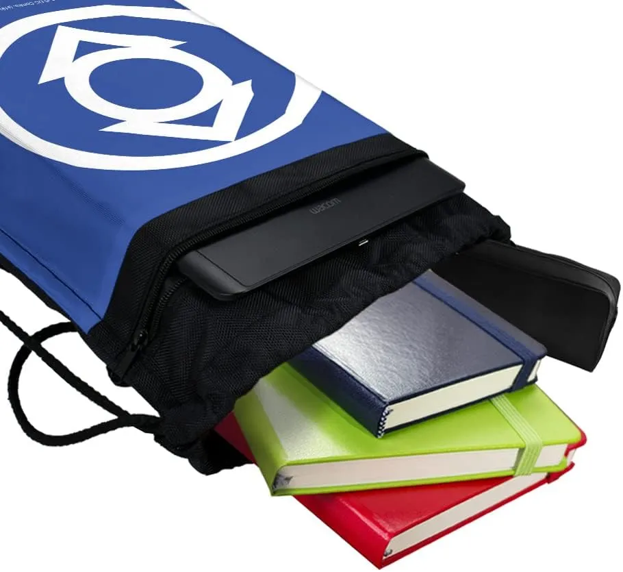 LOGOVISION Green Lantern Blackest Night Indigo Lantern Logo Drawstring Backpack Sports Bag Sackpack 17" x 13", Perfect for Gym, Yoga or Practice