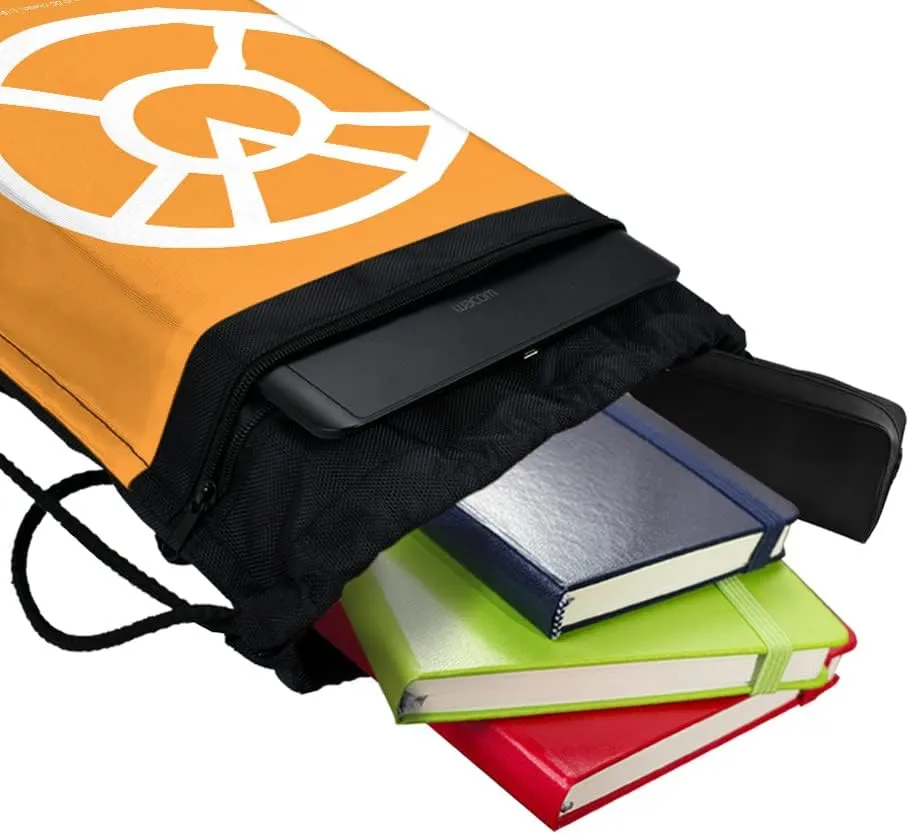 LOGOVISION Green Lantern Blackest Night Orange Lantern Logo Drawstring Backpack Sports Bag Sackpack 17" x 13", Perfect for Gym, Yoga or Practice