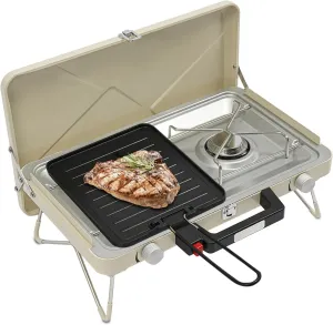 LOYALHEARTDY 2-Burner Propane Camping Stove, 7000W Portable Gas Stove with Windproof Design & Non-Slip Legs, Compact Foldable Camp Stove for RV, Tailgating, Outdoor Cooking, White