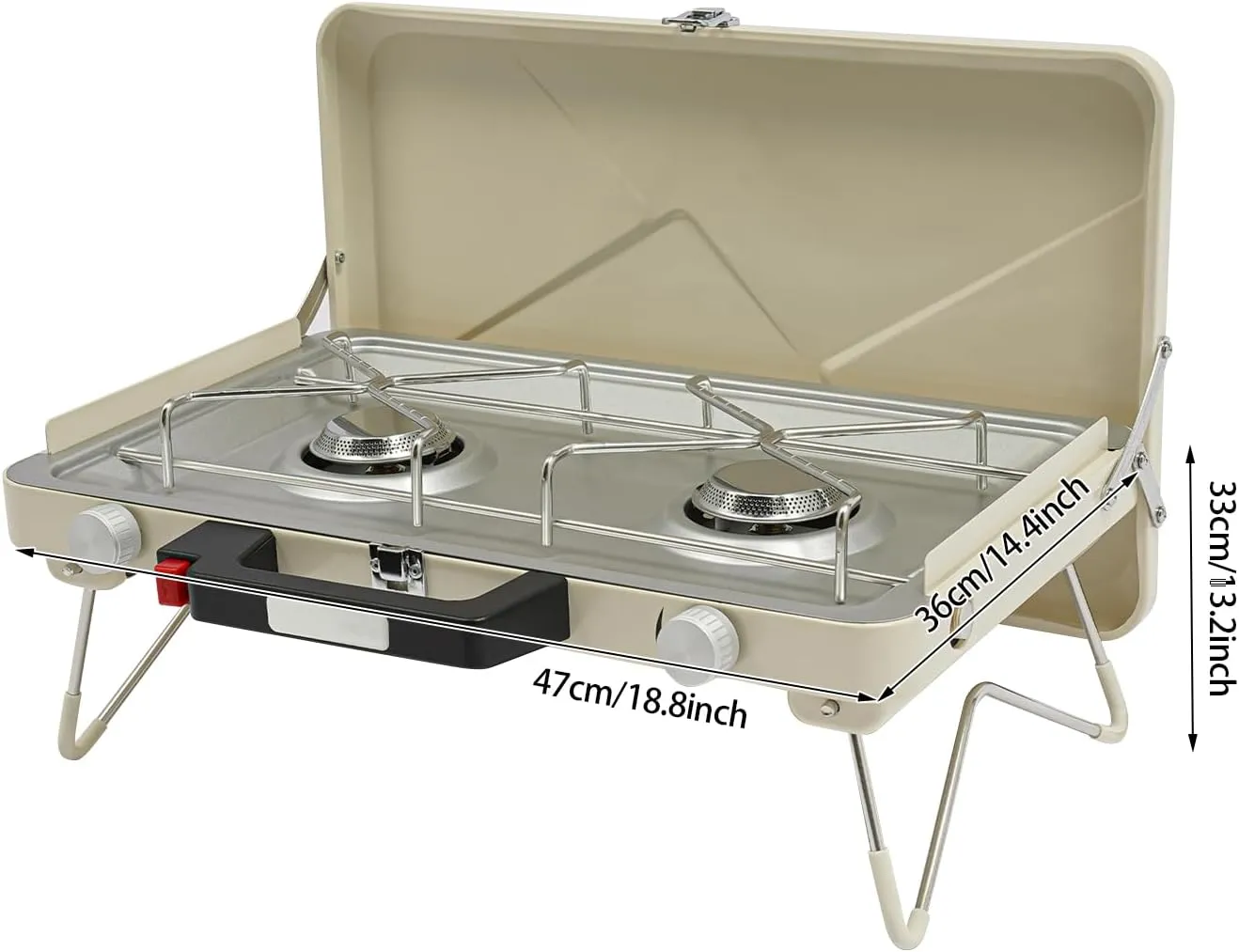 LOYALHEARTDY 2-Burner Propane Camping Stove, 7000W Portable Gas Stove with Windproof Design & Non-Slip Legs, Compact Foldable Camp Stove for RV, Tailgating, Outdoor Cooking, White