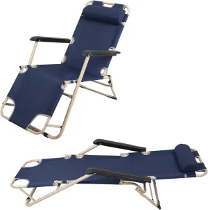 LUCKYERMORE 2 Pack Beach Outdoor Lounge Chairs, Tanning Lounge Chair and Full Flat Cot 2 in 1, Folding Reclining Chairs for Outdoor Lawn Beach Pool Camping, 60" L x 19 W, Dark Blue