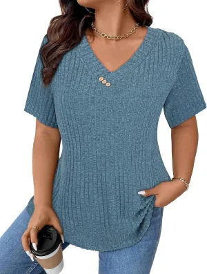 LURANEE Womens Plus Size Tunic Tops Summer Short Sleeve Casual Shirts Lightweight V Neck Blouses 1XL-5XL