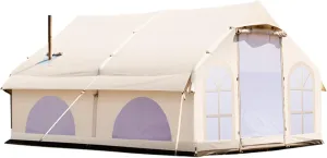 Luxury Inflatable Camping Tent House 5-8 Person with Mesh Windows & Doors Hot Tent with Stove Jack - 4 Season Family Glamping Tents - Air Blow Up Tent Cabin