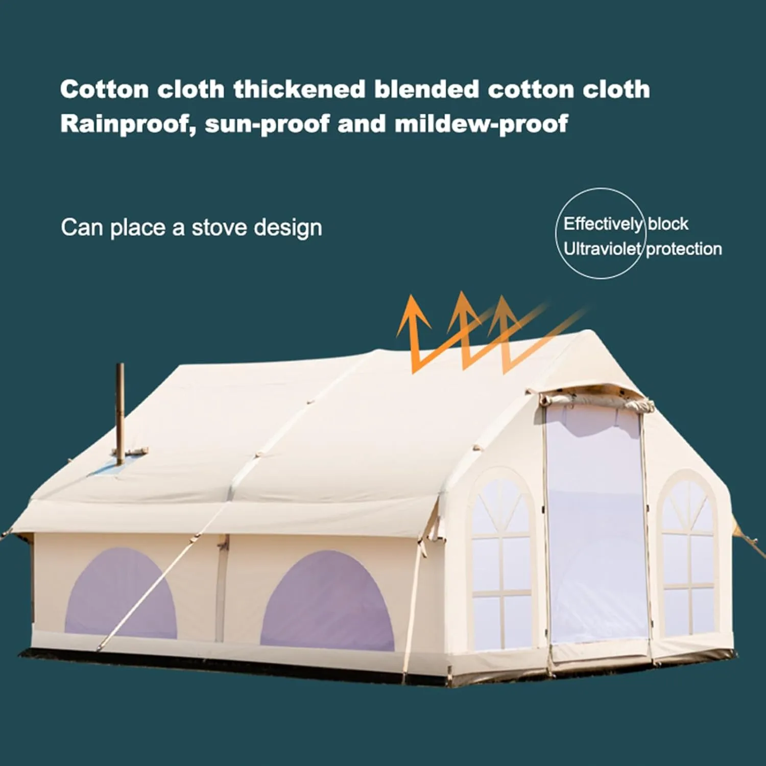 Luxury Inflatable Camping Tent House 5-8 Person with Mesh Windows & Doors Hot Tent with Stove Jack - 4 Season Family Glamping Tents - Air Blow Up Tent Cabin