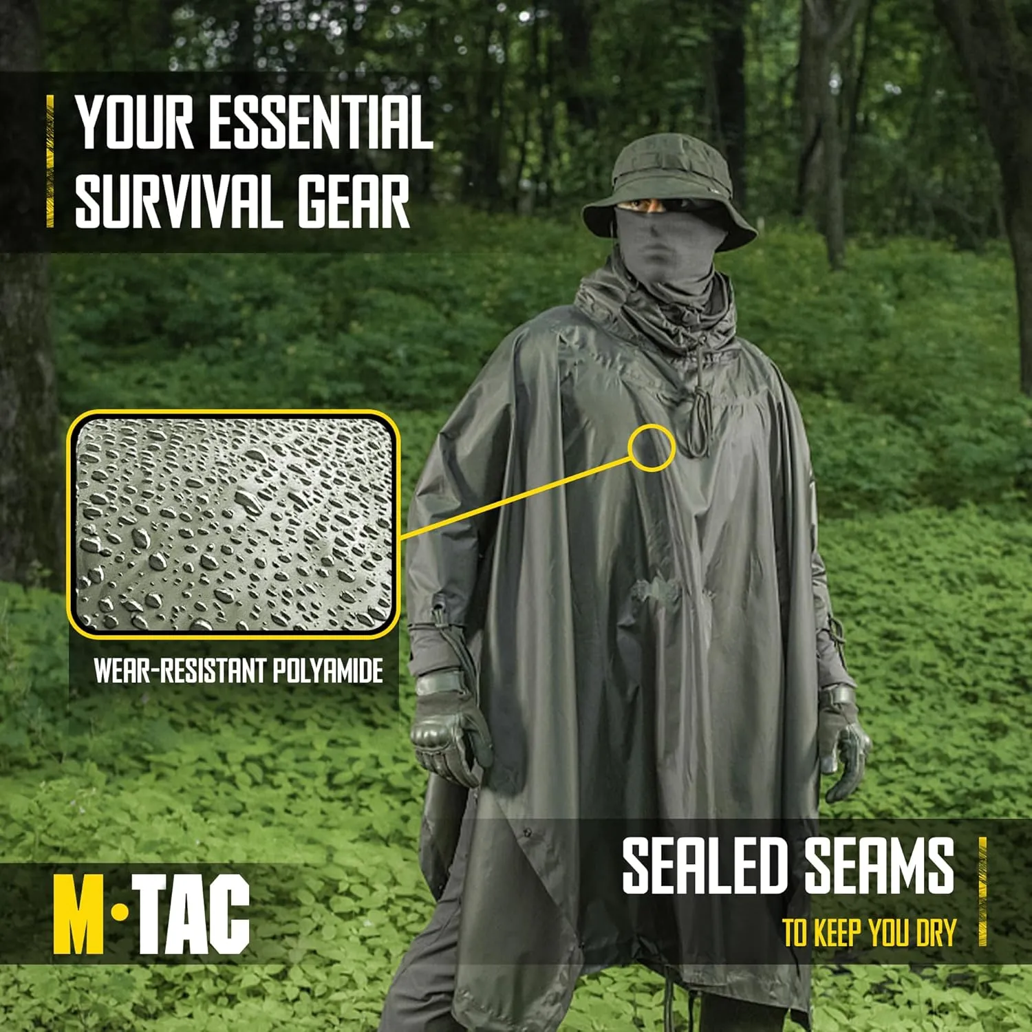M-Tac Tactical Rain Poncho - Army Military Poncho Shelter - Waterproof Ripstop Camping Hiking Outdoor Hunting Rain Ponchos