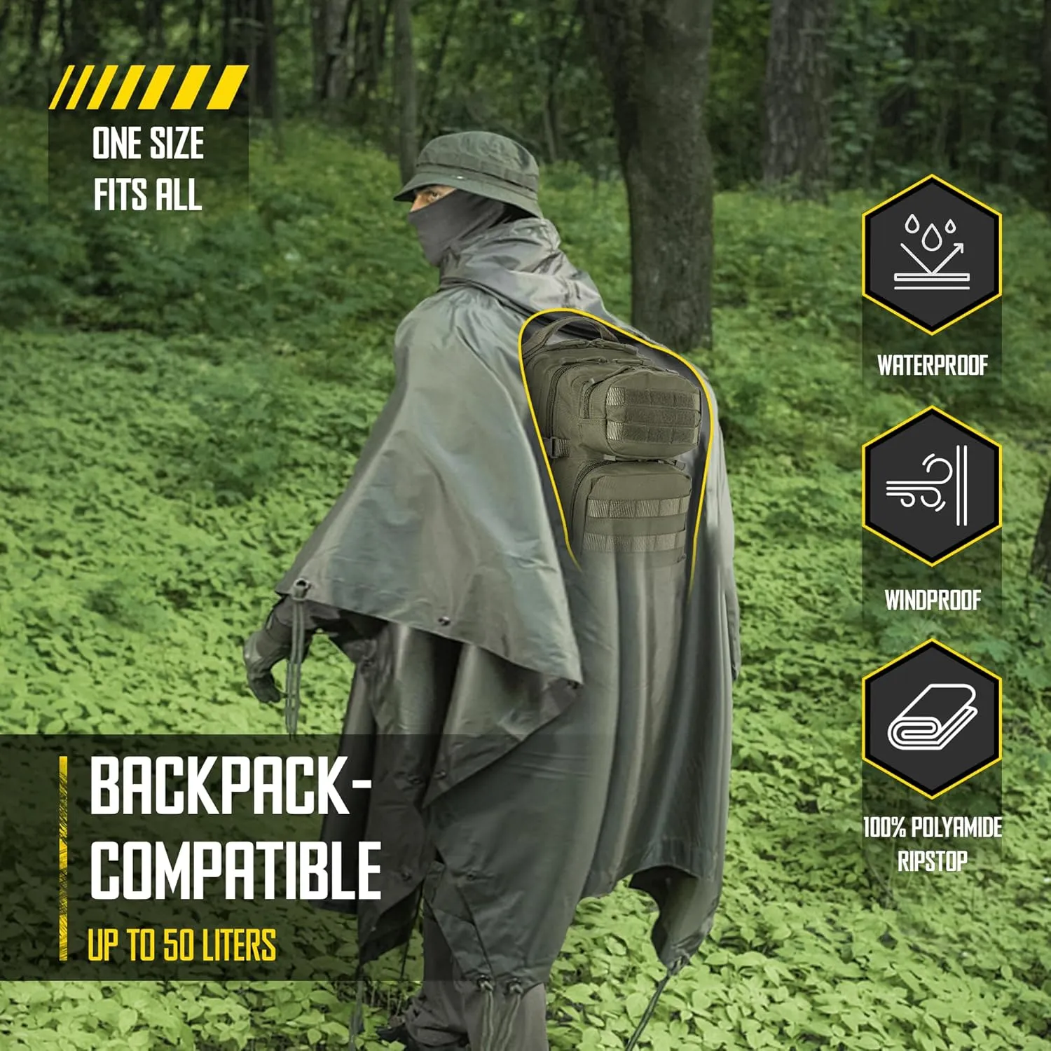 M-Tac Tactical Rain Poncho - Army Military Poncho Shelter - Waterproof Ripstop Camping Hiking Outdoor Hunting Rain Ponchos