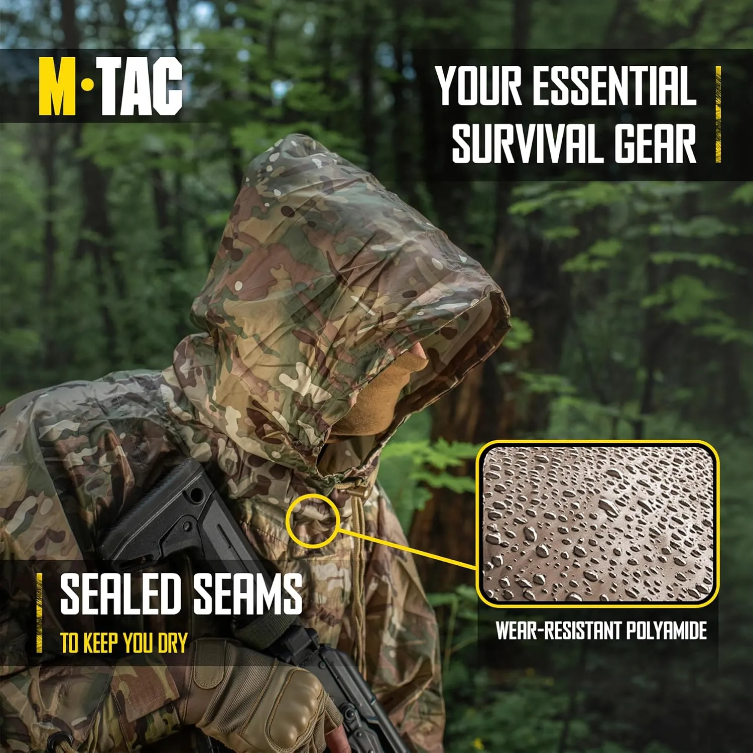 M-Tac Tactical Rain Poncho - Army Military Poncho Shelter - Waterproof Ripstop Camping Hiking Outdoor Hunting Rain Ponchos
