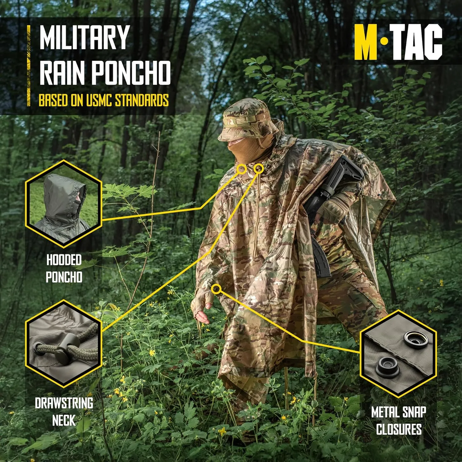 M-Tac Tactical Rain Poncho - Army Military Poncho Shelter - Waterproof Ripstop Camping Hiking Outdoor Hunting Rain Ponchos