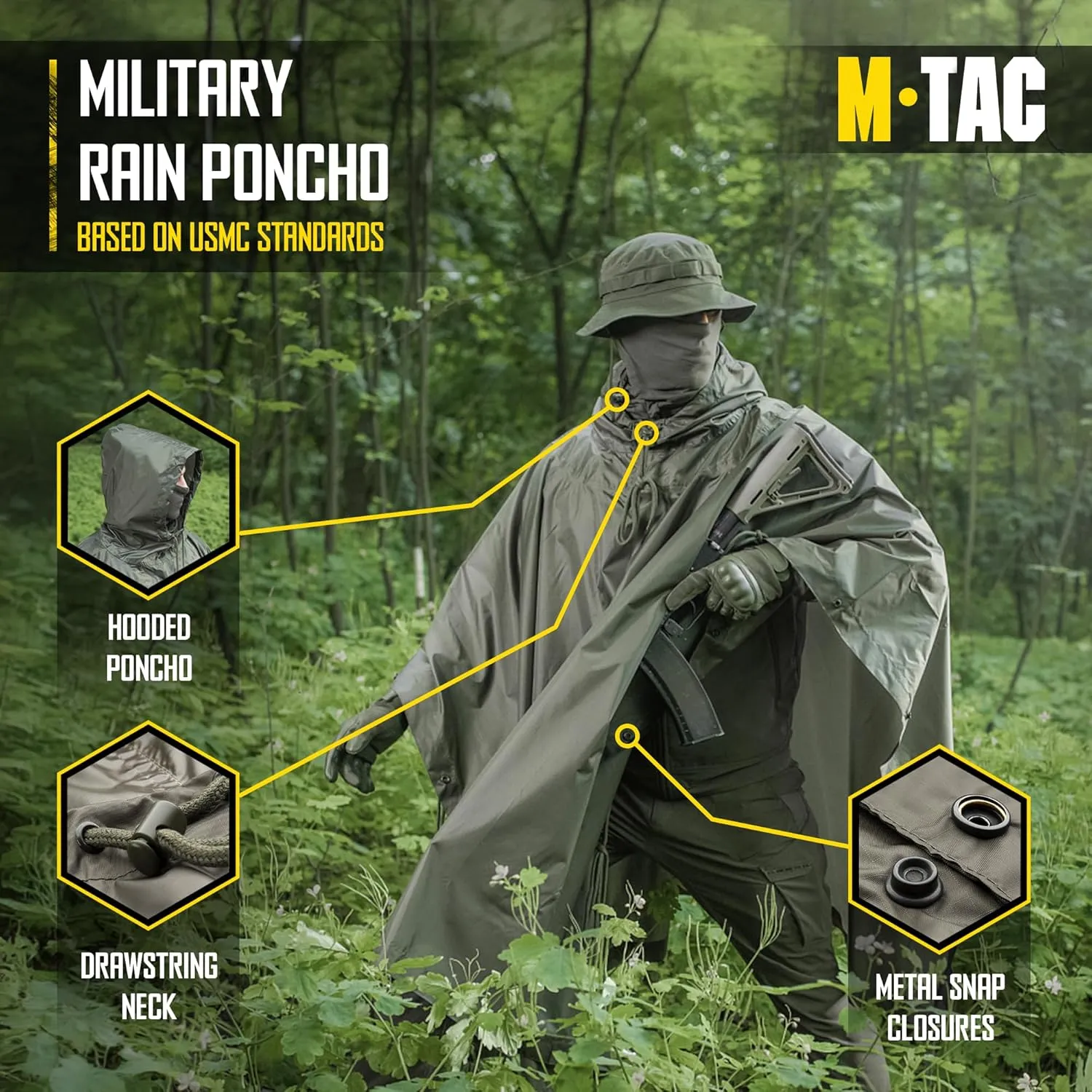 M-Tac Tactical Rain Poncho - Army Military Poncho Shelter - Waterproof Ripstop Camping Hiking Outdoor Hunting Rain Ponchos