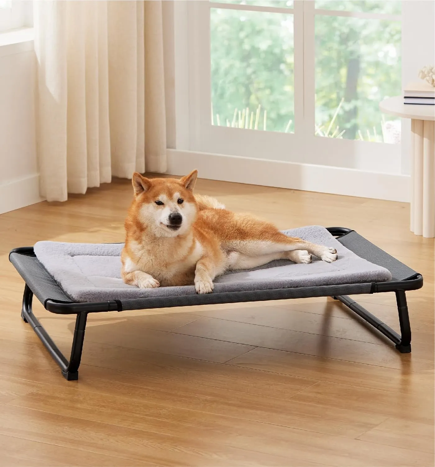 Made4Pets Elevated Cooling Dog Bed for Small Medium Dogs – Raised Pet Cot with Breathable Mesh, No-Slip Feet, Chew-Resistant Frame, Portable Indoor & Outdoor Dog Hammock Bed, 32"x25", Gray