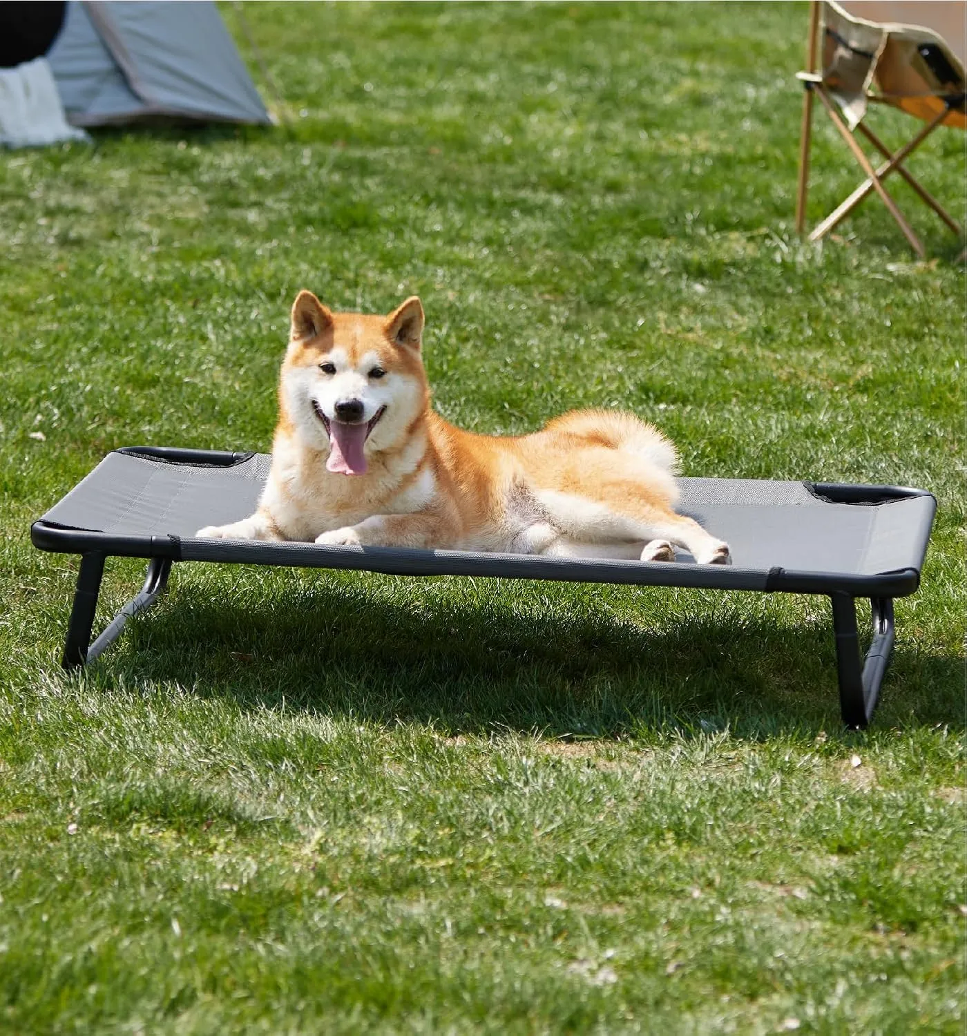 Made4Pets Elevated Cooling Dog Bed for Small Medium Dogs – Raised Pet Cot with Breathable Mesh, No-Slip Feet, Chew-Resistant Frame, Portable Indoor & Outdoor Dog Hammock Bed, 32"x25", Gray